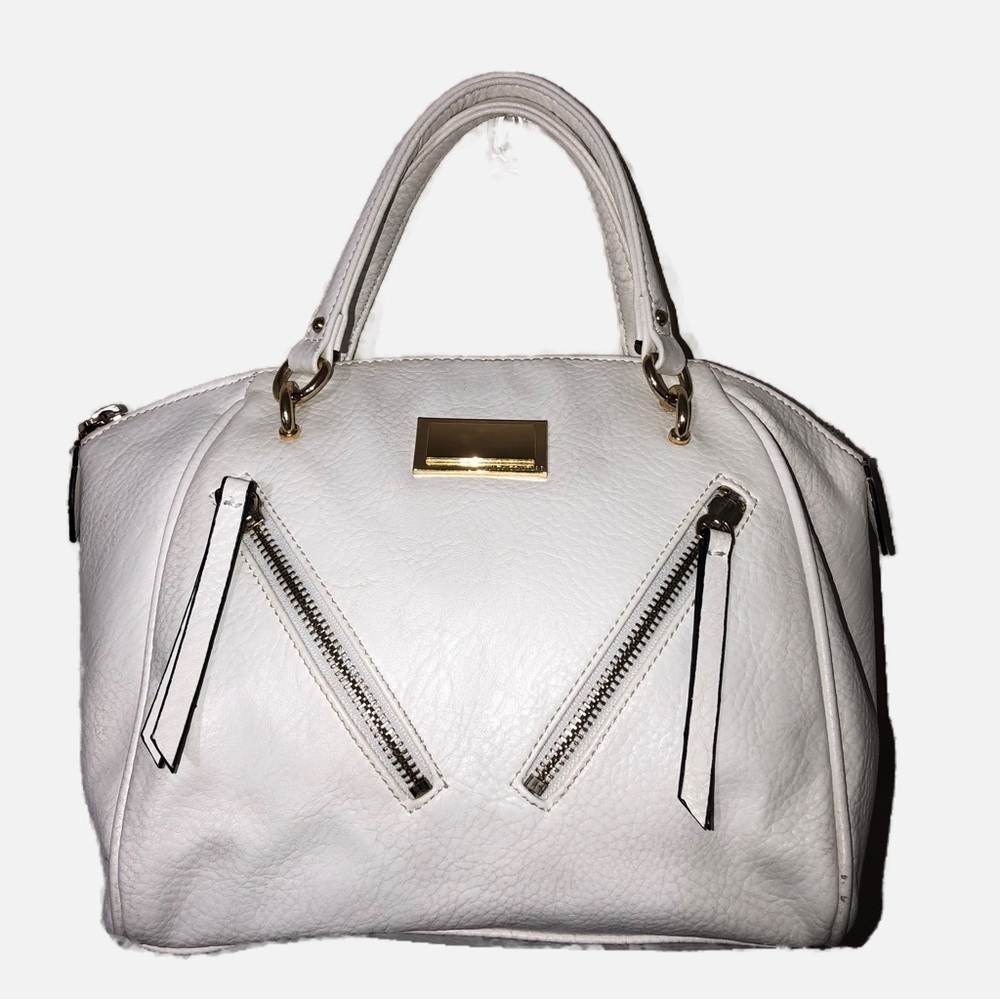 Juicy Couture Crossbody Bag White Pebbled Convertable Adjustable Gold Zip Top